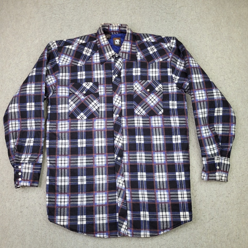 Karman Pearl Snap Jacket Shacket‎ Men's M TALL Beige Plaid Western Quilt Lined